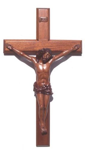Shalom Christian brown wooden Corpus hanging Cross 60cm large long wall
