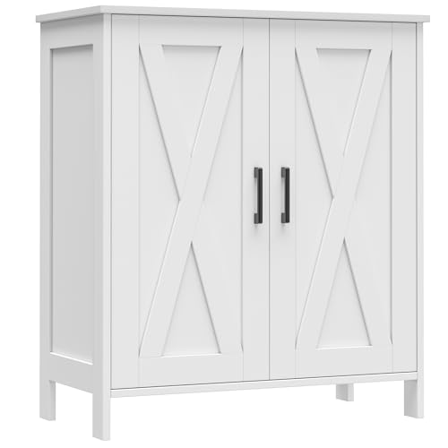 Homleke Farmhouse Shoe Cabinet with 2 Barn Doors & Wood Legs | Tall 4-Tier Shoe Storage Cabinet, 3 Adjustable Shelves, Shoe Rack Organizer, for Entryway, Hallway, Closet, White