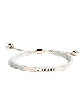 GUESS Factory Women's Rose Gold-Tone and White Logo Friendship Bracelet