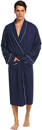 Untlet Bathrobe Mens Cotton Spa Robes Lightweight Bath Robe Lounge Sleepwear (X-Large, Navy Blue)