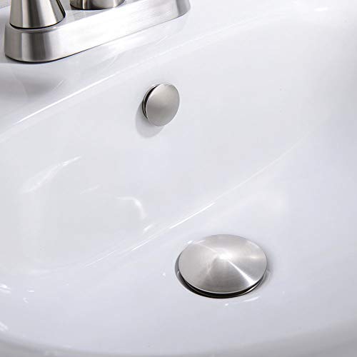 Orhemus Brass Pop Up Sink Drain Stopper with Overflow Cap Cover Kit, Push and Seal Assembly for Bathroom Faucet Vessel Vanity Basin, Brushed Nickel Finish - Thumbnail 4