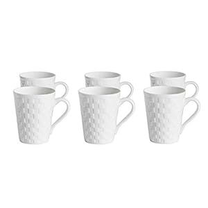 Anwaliya Fauna Series Bone China Coffee Mugs – 6 Pieces, White Self Chess, 250 ML