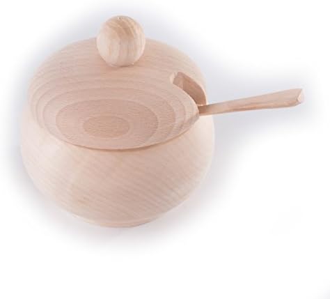 Wooden Sugar Bowl with Lid & Spoon Made from Beechwood/Diameter 10cm (4")