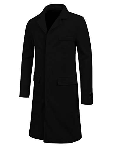 Mens Trench Coat Autumn Winter Long Jacket Overcoat(L, Black)