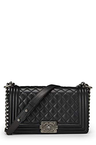 CHANEL Black Quilted Calfskin Boy Medium (Renewed)