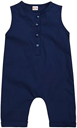 CAIBIET Newborn Baby Boys Girls Sleeveless Jumpsuit Romper Summer Clothes (Navy Blue, 80(6-12 Months))