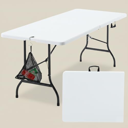 VECELO 6Ft Folding Picnic Table,Indoor Outdoor Plastic Portable Foldable Desk w…