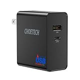 CHOETECH USB C Charger, 27W Power Delivery Ul Certified Dual Port USB Wall Charger Foldable Plug Compatible with MacBook Air, iPad Pro, iPhone X/XS/Max/XR/8/Plus, Google Pixel 3, Samsung Note9/S8/Plus