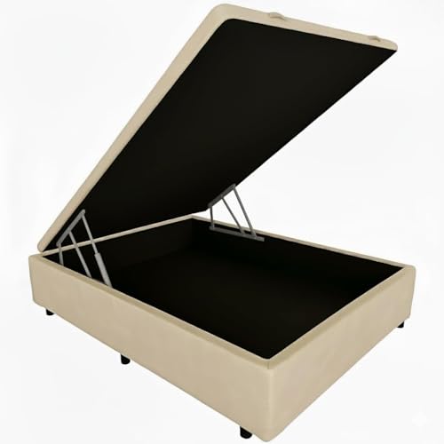 Cama Box Baú Casal Blindado com Pistão a Gás (Corino, Bege)