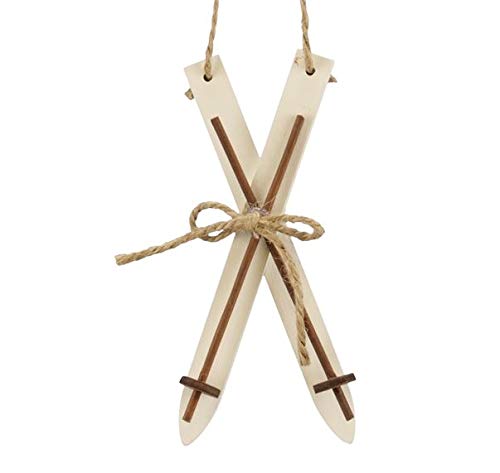 RiloStore Pack of 4 Christmas Tree Decorations Ski Pendants White Wood Skis oth663H Tree Decoration Nostalgia Alps Winter Skiing Chirst Tree Decoration Hanging Wooden Decoration Christmas Tree Baubles
