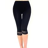 Liang Rou Women's Ultra Thin Stretch Cropped Leggings Black Lace Trim S Small / 4/6 1-pack: Lace Trim