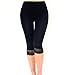 Liang Rou Women's Ultra Thin Stretch Cropped Leggings Black Lace Trim