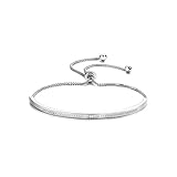 SHINCO Bella Lotus Half Bar CZ Paved 18k White Gold Plated Adjustable Chain Bracelets Women Fashion Jewelry, Gifts for Graduation