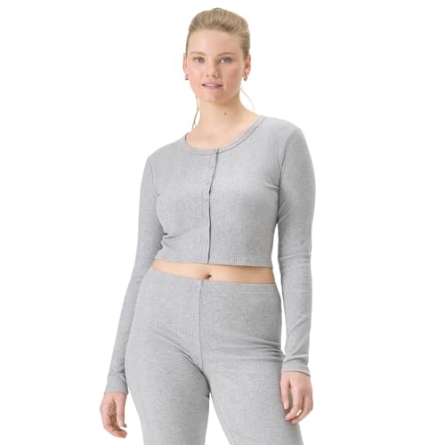 florence by mills Women's Rib Refresh 90's Cardigan Top, Heather Grey, XX-Large