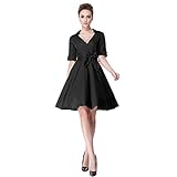 Heroecol Womens Vintage 1950s Dresses Cross V Neck Short Sleeve 50s 60s Style Retro Swing Cotton Dress