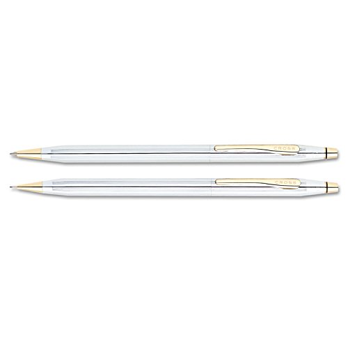 Cross 330105 Classic Century Ballpoint Pen & Pencil Set, Chrome/23kt. Gold Plate