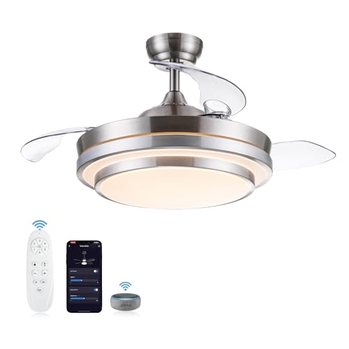 Smart Retractable Ceiling Fan with Lights Remote Control, Dimmable 42