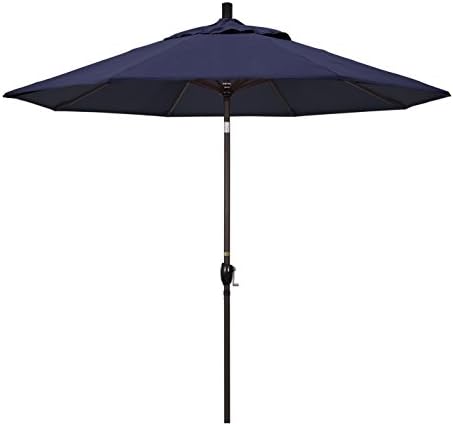 California Umbrella 9 Round Aluminum Market Umbrella Crank Lift Push Button Tilt Bronze Pole Sunbrella Navy