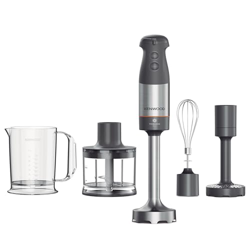 Kenwood Triblade XL HBM60.307GY Stabmixer inkl. Schneebesen, Messbecher, Kartoffelstampfer & Zerkleinerer, SureGrip Technologie, variable Geschwindigk