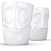 FIFTYEIGHT PRODUCTS TASSEN Porcelain Mug Set No. 2, Cheery & Baffled Face, 11 oz. White (Set of Two Mugs, No Handles)