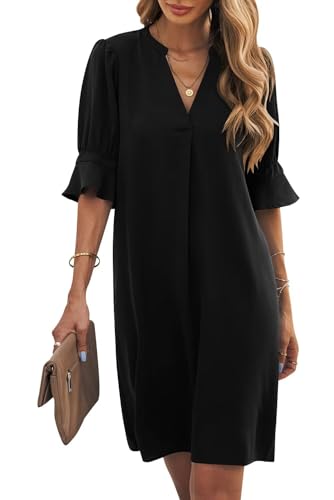 Wkior Womens Ruffle V Neck Dress