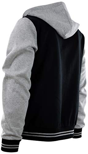 ChoiceApparel Mens Baseball Varsity Jacket with Detachable Hoodie (S, 611-Black/Grey)