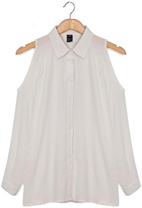 CHIFFON Women Shoulder Long Shirts Sexy Tops Turn Down Collar Blouse Long Sleeve White XXXL