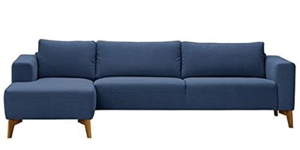 Three+ Blue Oak Wood 3 Seater L-Shaped Sofa Set for Living Room