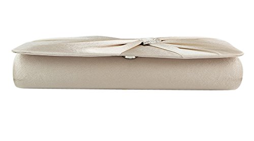 AITING Womens Satin Diamante Pleated Evening Clutch Bag Bridal Handbag Prom Purse (Champagne gold) - Thumbnail 3