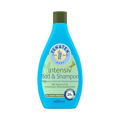 Penaten Champú intensivo para baño y champú suave para bebé con vitamina E y extracto de hoja de olivo natural para la piel seca del bebé, 400 ml
