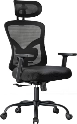 Silla de Oficina Ergonómica con Soporte Lumbar, Reposacabezas 2D, Reposabrazos Ajustable, Cojín Mejorado, Inclinación de 130°, Silla para Oficina en Casa