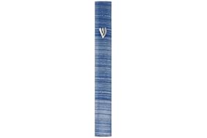 A&S Mezuzot Aluminum Mezuzah Case with 3D Painted Shin Design Easy Peel and Stick Judaica Door Mezuza for Parchment Scroll (Blue/White, 5 Inches)
