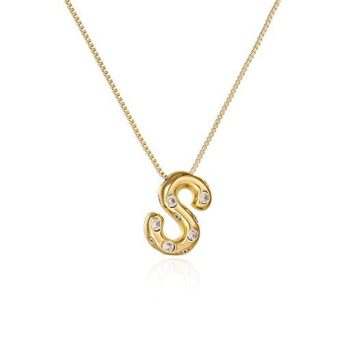 Cicy Bell Initial Necklace for Women 14k Gold Plated Cubic Zirconia Trendy Personalized Dainty Letter Pendant Necklace Gifts