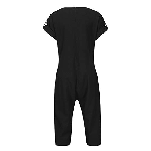Men's Vintage Jumpsuits Summer Casual Solid Cotton Linen Playsuit Short Sleeve Top Pants (Black,M) - Thumbnail 2