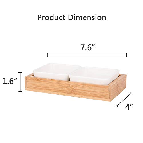 HaloVa Serving Tray, Removable Ceramic Compartment Bowls with Bamboo Tray, Snack Tray, Appetizer Tray, Fruit Tray, and Multifunctional, 4 Grids