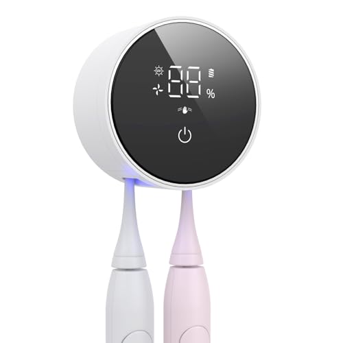 LifeBasis UV Toothbrush Steriliser with 60 °C Drying, Electric Toothbrush Holder with UV Disinfection, LED Display, Drill-Free Wall Mounting, Up to 33 Days Battery Life for Family & Travel