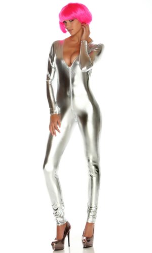 Forplay Womens Zip Front Jumpsuit Silver X Small Small