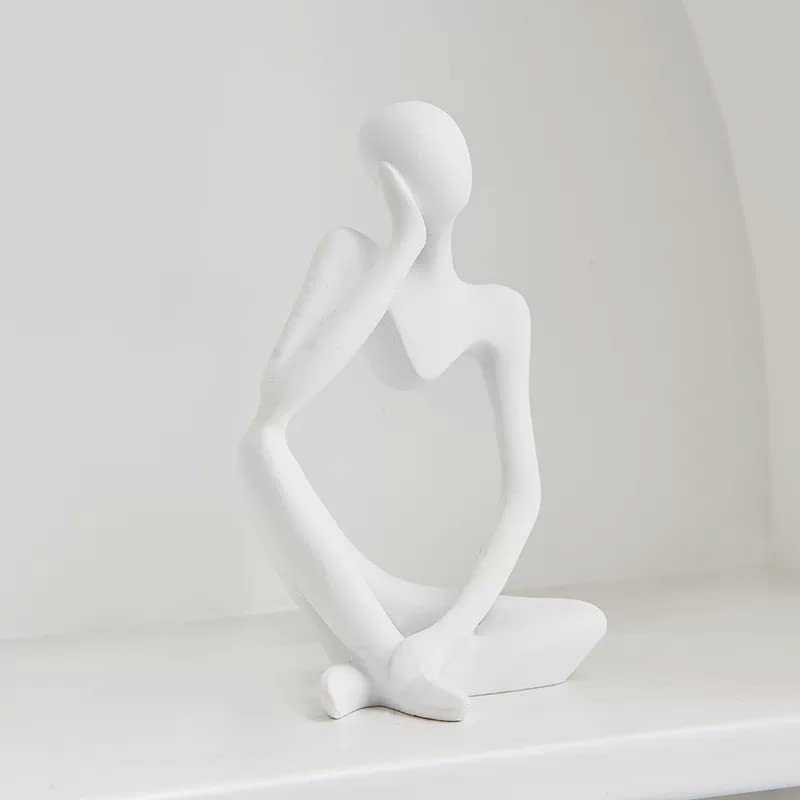 Lin's Wood The Resin Thinker Statue Modern Abstract Figure Hand Carved Craft Art for Home Office Bookshelf Desktop Crafts Gifts. (White Left)