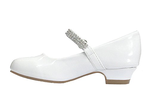 Swea Pea & Lilli Girl's Low Heel Girls Dress Shoe with Rhinestone Strap White 12
