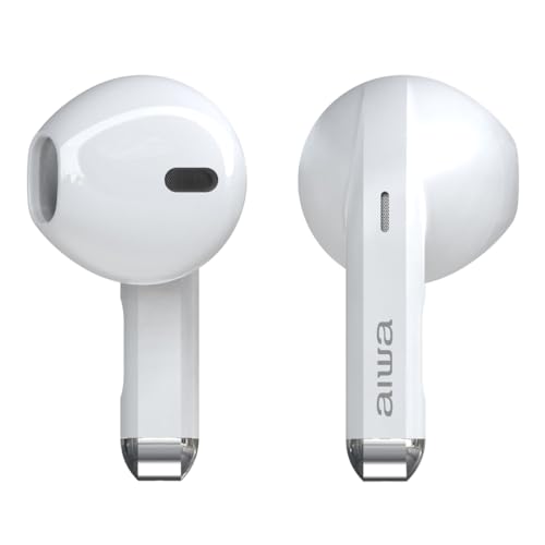 Aiwa Audífonos Inalámbricos Bluetooth 5.4 TWS Modelo AWTWSG31 - Audífonos de Chícharo con Resistencia al Agua IPX4, Control Táctil, Batería de Larga Duración y Estuche de Carga, Blanco