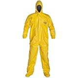 DuPont Tychem 2000 QC122T  Chemical Resistant Coverall with Hood, Disposable, Elastic Cuff, 4X-Large, Yellow (Pack of 4)