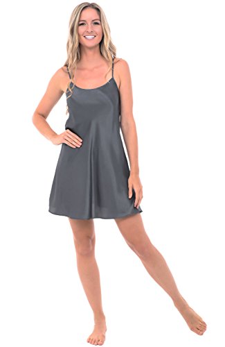 Del Rossa Womens Satin Nightgown, Long Camisole Chemise, Medium Steel (A0766STLMD)