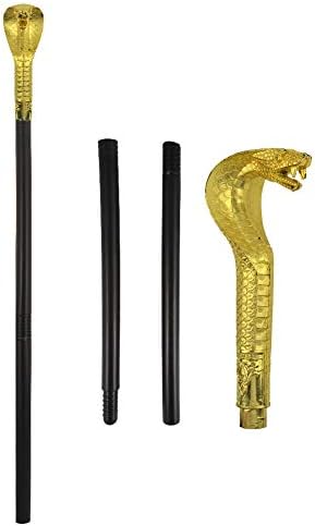 Snake Cane Sceptre Gold Top Walking Stick Pimp Fancy Dress Accessory Prop
