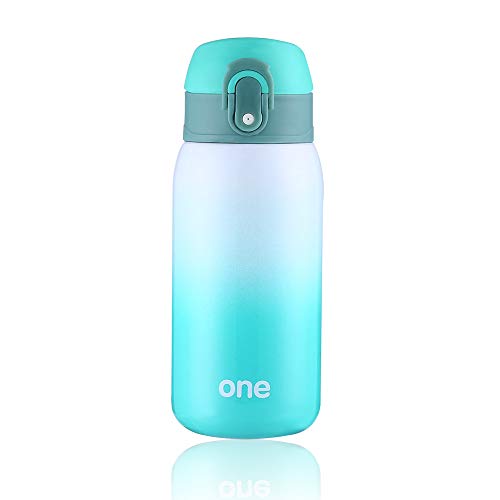 Kids Water Bottle Thermoses Rainbow Water Bottle Cup Metal Stainless Steel Vacuum Insulated Water Flask for School Kids Girls Lunch Box Leak Proof BPA Free No Straw (Green-White 11oz)