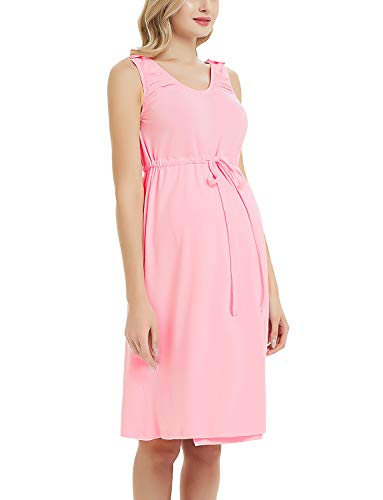 3 in 1 Labor delivery Hospital Gown Maternity Nursing Nightgown Split Front Dress for Breastfeeding Pink S - Thumbnail 4