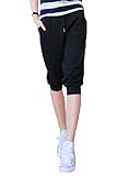 Pink Queen® Juniors Black Solid Elastic Waistband Active Capri Sweatpants L