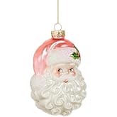 RAZ Imports Pink Santa Head Ornament, 4-Inch, Glass