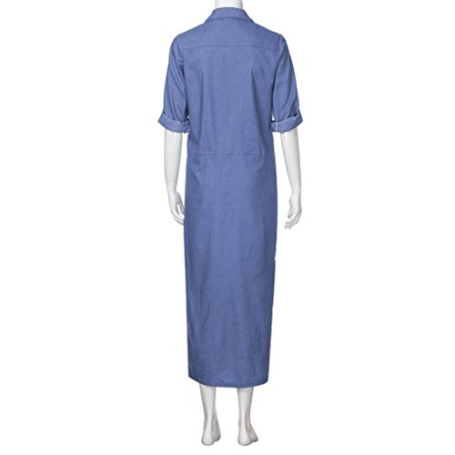 Minisoya Women Plus Size Long Sleeve Denim T-Shirt Dress Kaftan Tunic Pockets Split Casual Loose Party Long Maxi Dress (Blue, M)
