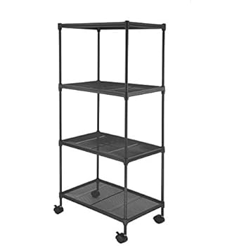 Ovicar Mini Storage Shelves 4-Tier, Small Metal Shelf Wire Shelving Unit with Wheels, Commercial Grade Heavy Duty Utility Sturdy Organizer Rack for Home Kitchen Restaurant Office Dormitory, Gray