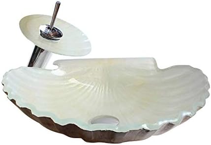 Bathroom Sink - Homelava Fashion Scallop Shape Tempered Glass Sink And Faucet Set,A